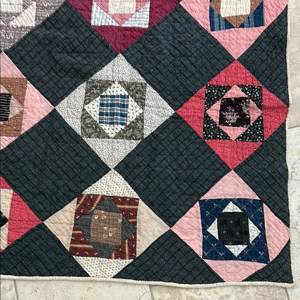SALE❗️Patchwork Quilt 1880s Pennsylvania Square within Square within Square! - Picture 3 of 17